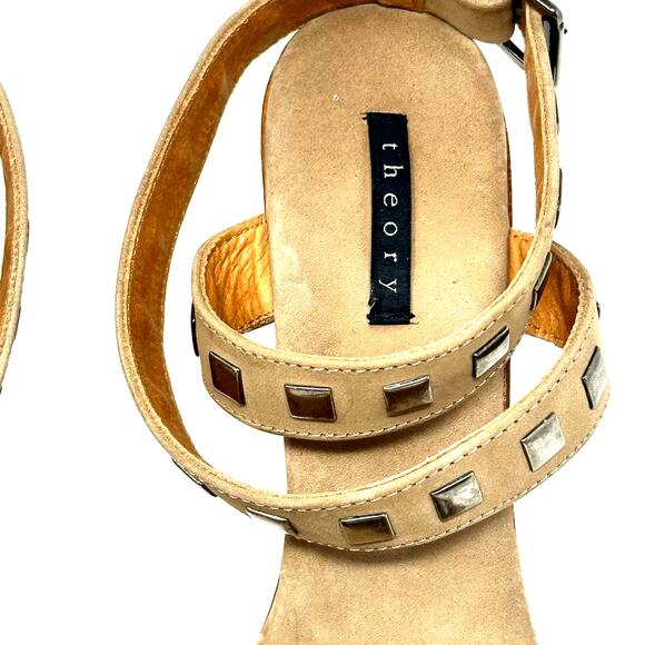 Theory Tan Studded Ankle Wrap Heels - Picture 11 of 12